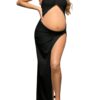 Rita Slim Fit Pregnant Split Hollow Solid Color Dress