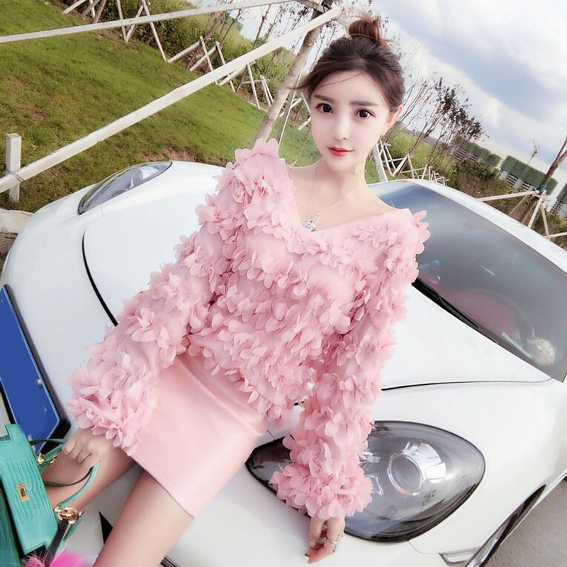 Sexy Petal V-Neck Long Sleeve Top