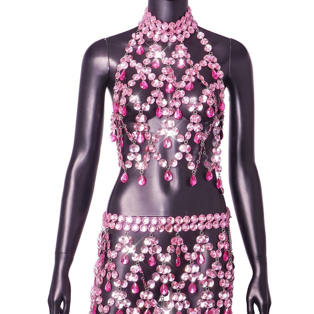 Galia Fashion Sweet And Spicy Halter Gem Two-piece Suit