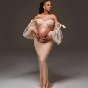 S97a1c0012e7d483d9b6e08fd5c759523Q.webp 2 Pcs Prom Dresses Long Sleeves Champagne Pregnancy Maxi