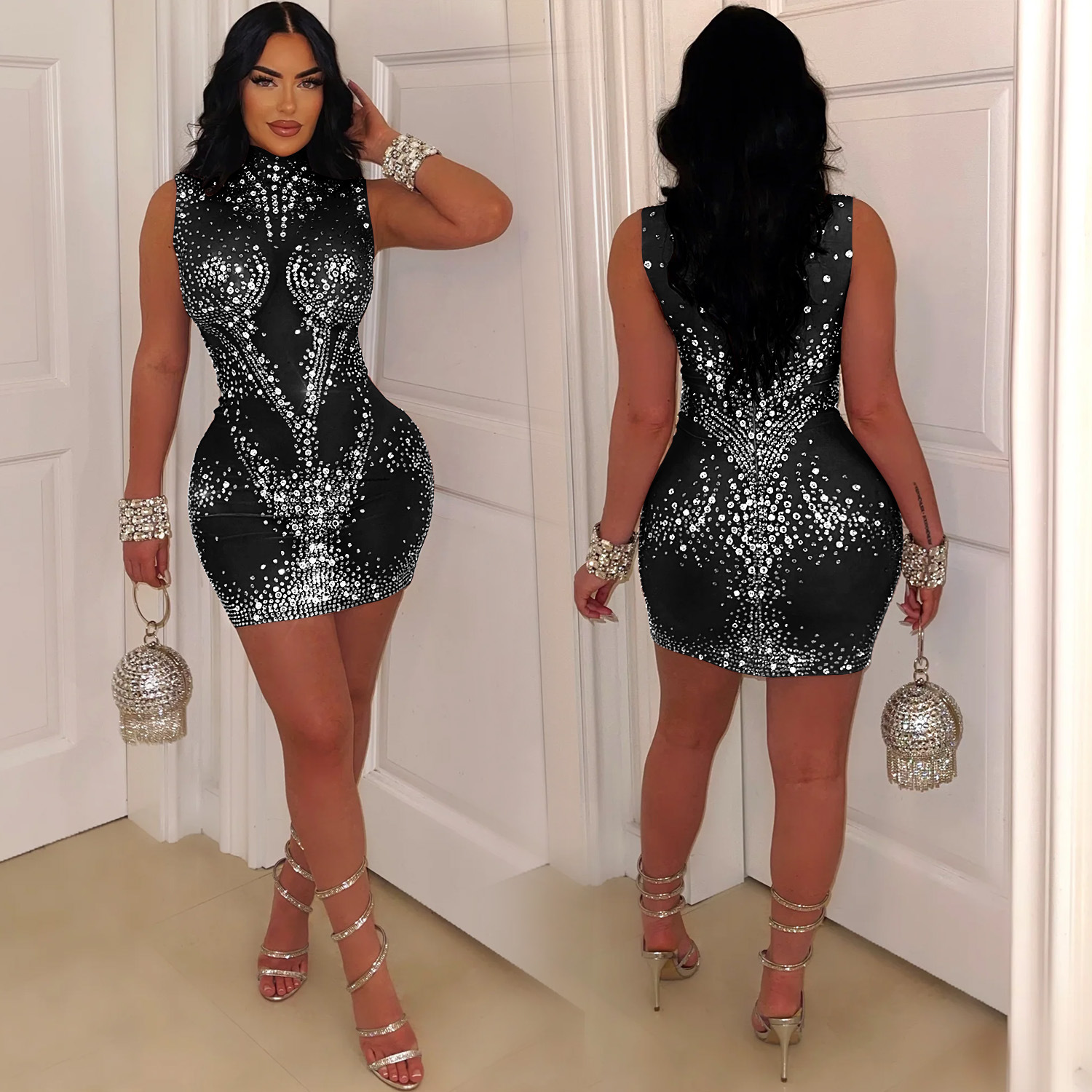 Laura Mesh Rhinestone Sleeveless Dress