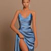 Prom Formal Party Dress V Neck Long Satin Ball
