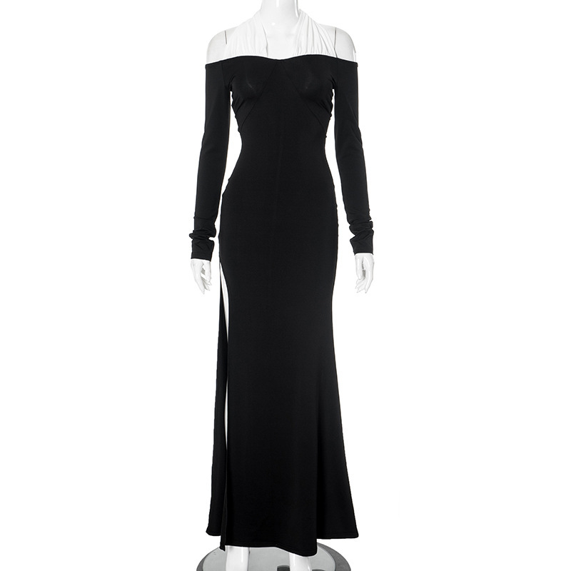 829e92d4-a327-489c-85c9-f74b1b8a9029.jpg Women's Contrast Color Halter Slim Fit Waist-slimming Long Dress